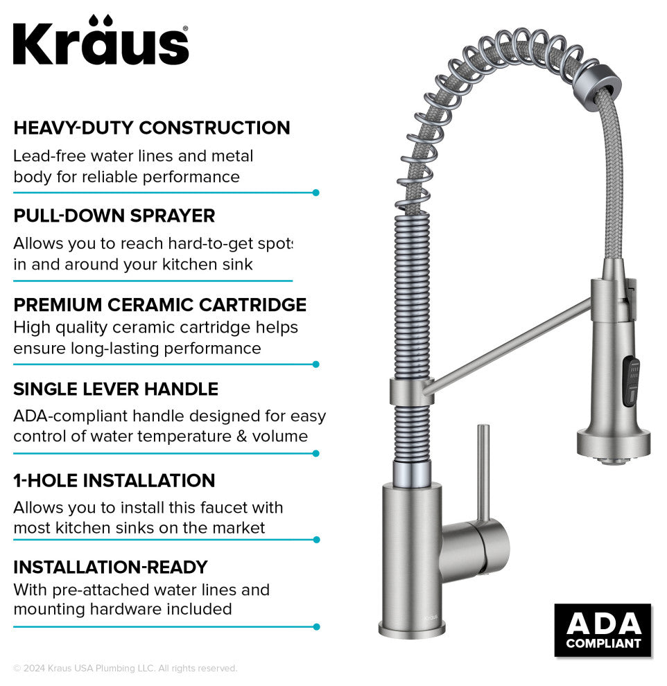 Bolden Commercial Style 2-Function Pull-Down 1-Handle 1-Hole Kitchen Faucet, Stainless Steel/ Chrome