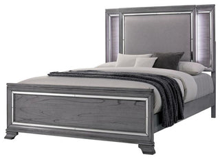 Furniture of America Hariston Wood Queen Bed with LED Lights in Light Gray