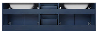 Geneva 60" Vanity, White Carrara Marble Top with 60" LED Mirror, Navy Blue