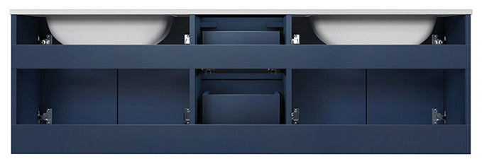 Geneva 60" Vanity, White Carrara Marble Top with 60" LED Mirror, Navy Blue