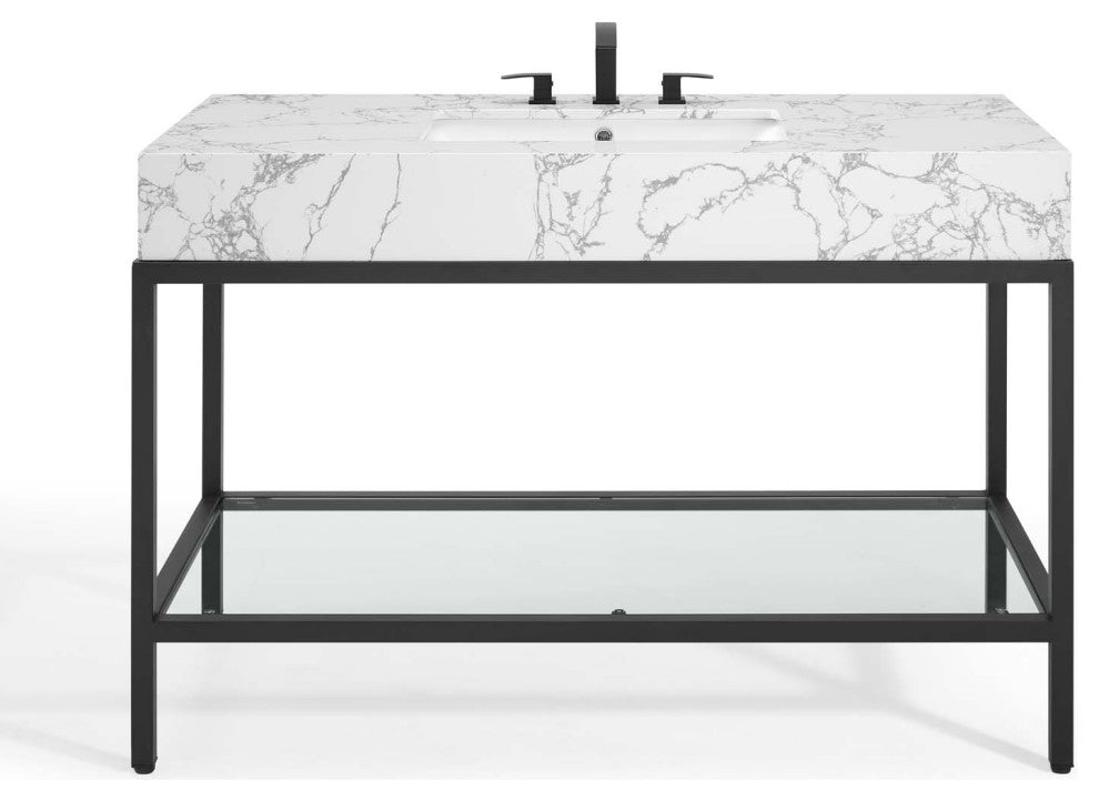 Sink Vanity Cabinet, Artificial Marble, Metal, Black White, Modern, Bathroom
