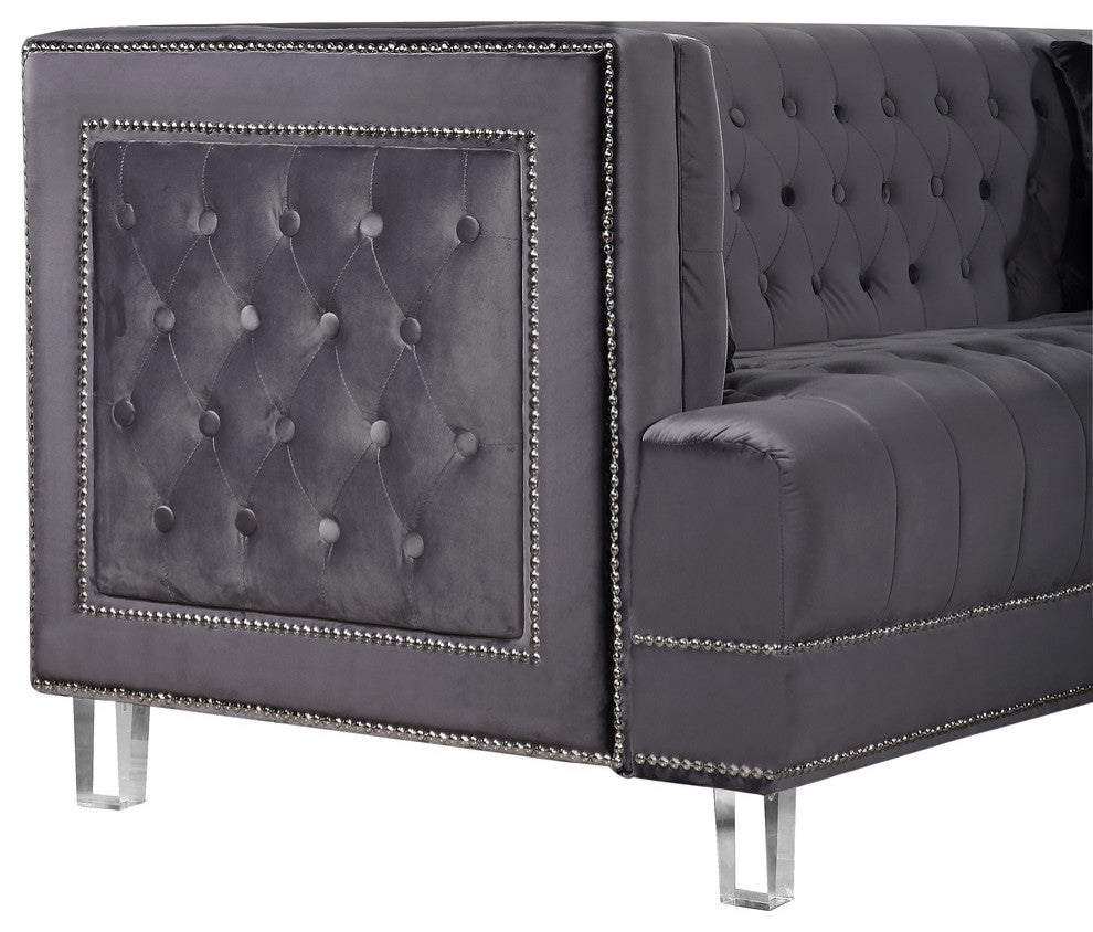 Lucas Velvet Upholstered Sofa, Gray