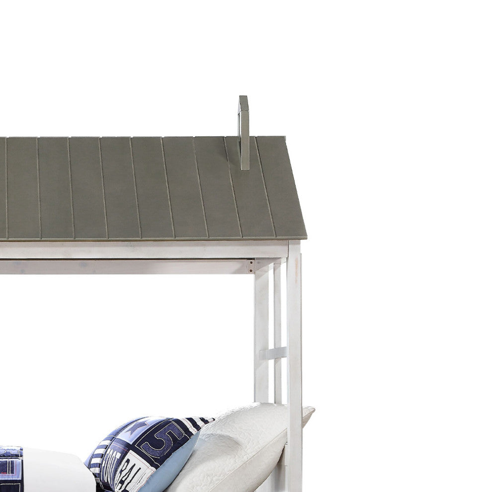 ACME Tree House II Twin Bed, Weathered White and Washed Gray