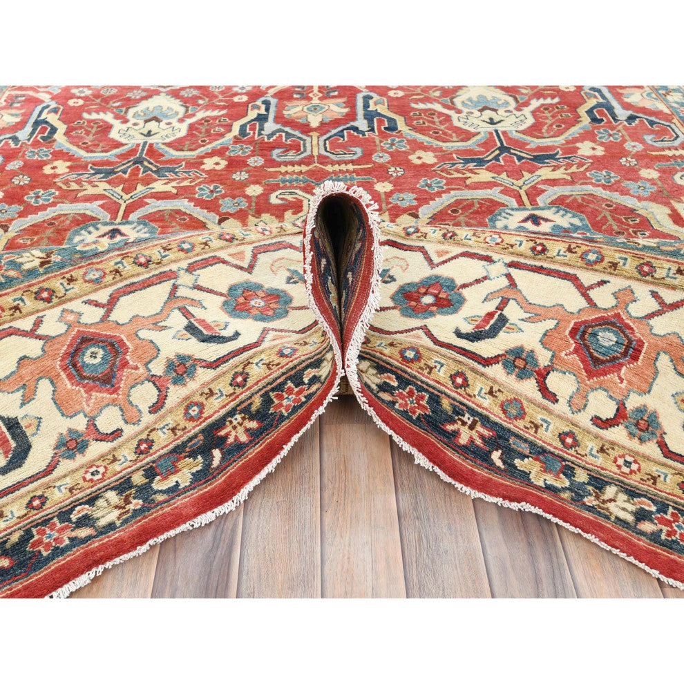 Soft Red Dense Weave Pure Wool Hand Knotted Bijar Garus Design Rug, 9'0"x12'0"