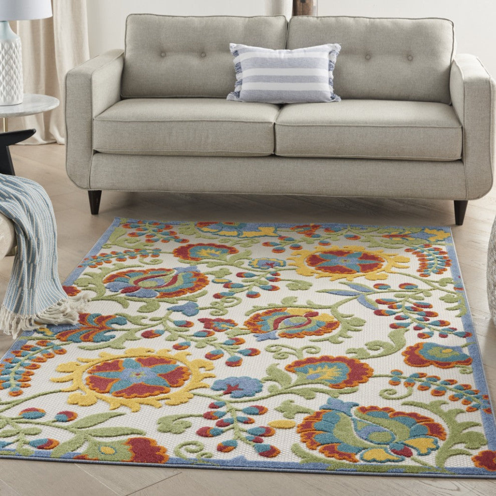 6 x 9 Ivory Multi Floral Indoor Outdoor Area Rug