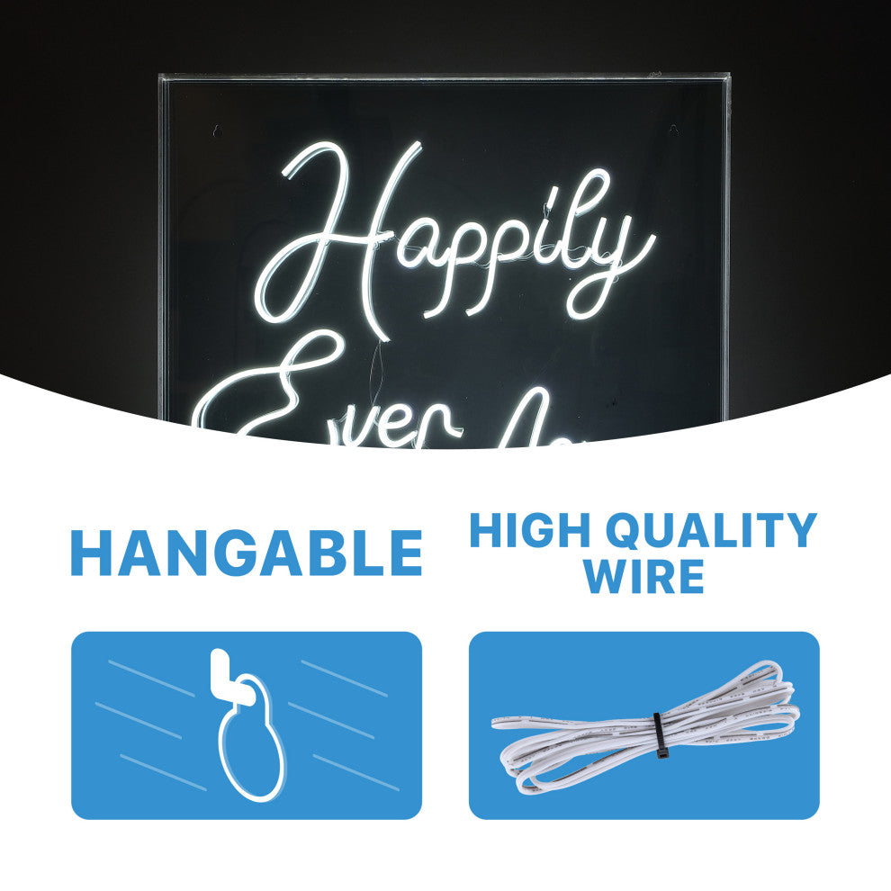 Happily Ever After 23.63" Square Acrylic Box USB Operated LED Neon Light, White