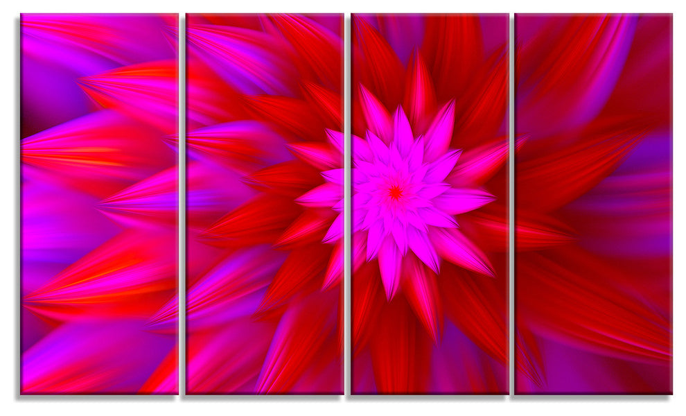 Dance of Bright Spiral Pink Flower, Floral Canvas Art Print, 48"x28", 4 Panels