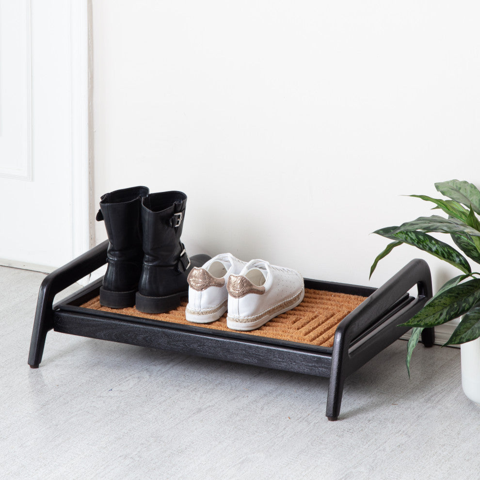 Single-Tier Black Stand With 2-Pair Rubber Boot Tray Rectangle Ripple