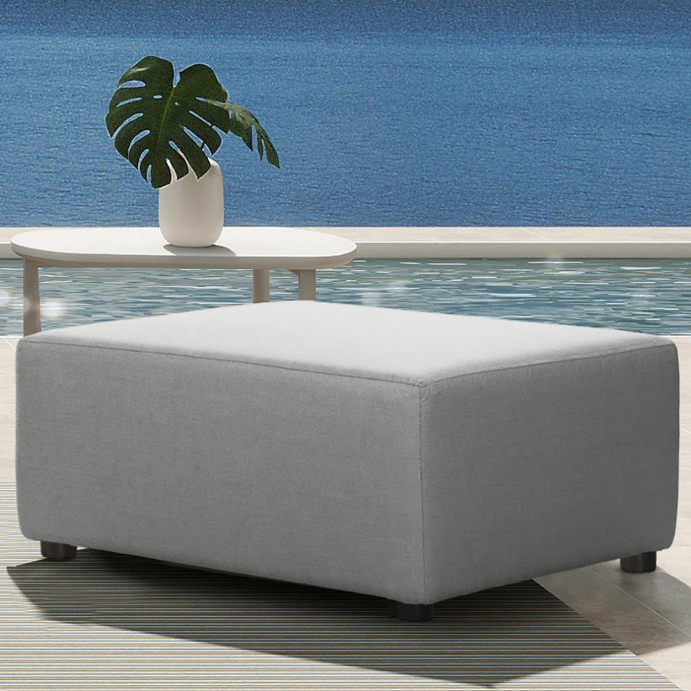 Cleo 30.5" Modular Upholstered Outdoor Patio Ottoman, Light Gray