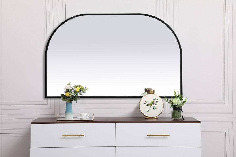 Metal Frame Arch Mirror 39X24 Inch, Black