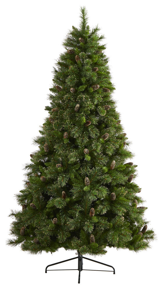 7.5' Golden Washington Pine Faux Xmas Tree W/Lights, Pinecone, Bendable Branches