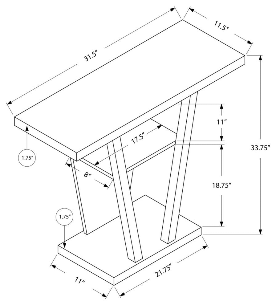 HomeRoots 11.5" x 31.5" x 33.75" Dark Taupe Finish Hollow Core Accent Table