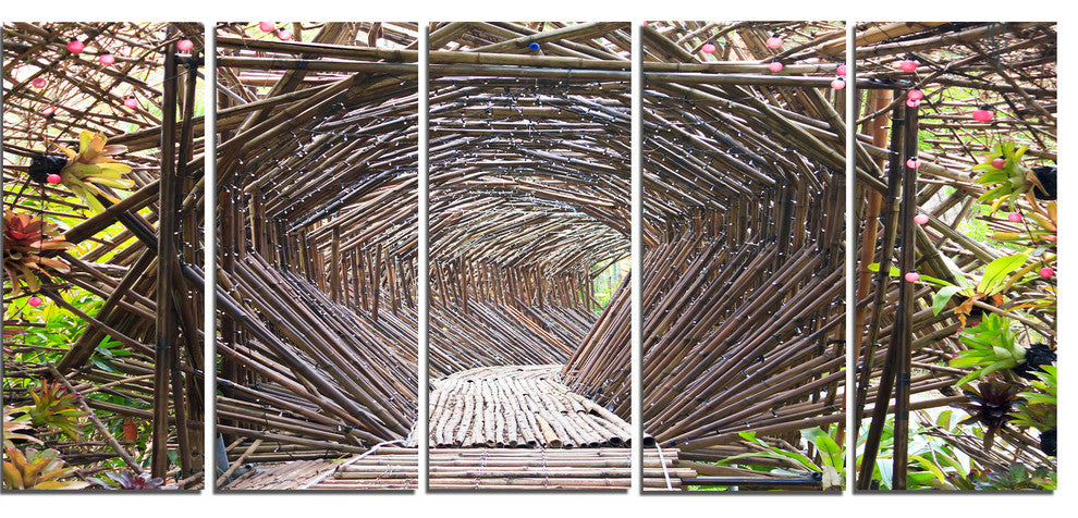 "Bamboo Tunnel in The Garden" Landscape Wall Art Canvas Print, 5 Panels, 60"x28"