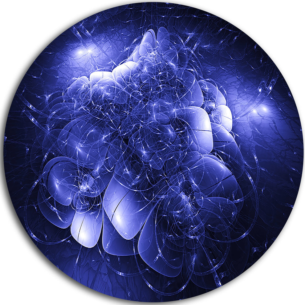 Alien Mystical Flower Blue, Floral Digital Art Disc Metal Artwork, 23"