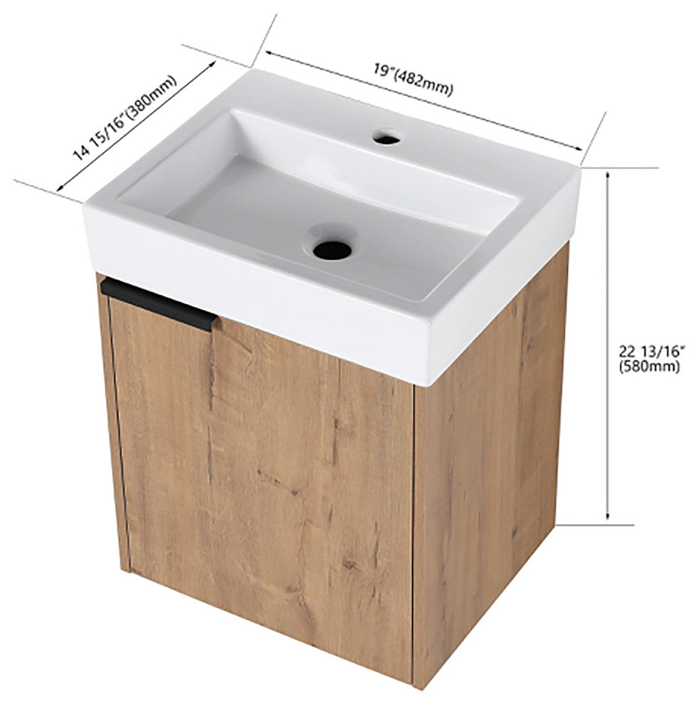 Wall-Mounted Bath Vanity, Ceramic Top and Basin