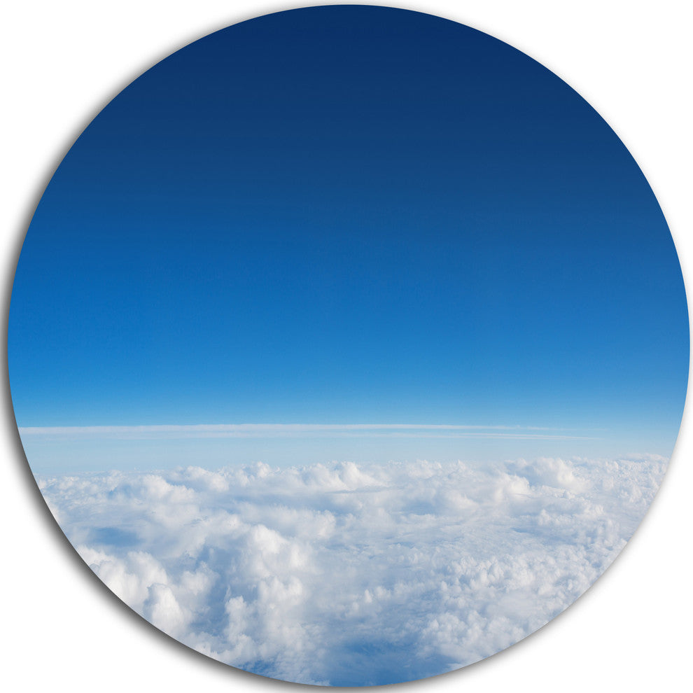 Puffy Clouds Above View, Round Metal Wall Art Landscape, 23"