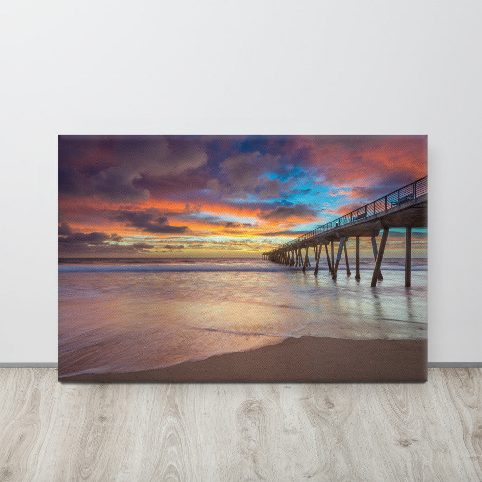 Dreamy Pier at Sunset Coastal Landscape Photo Canvas Wall Art Prints, 24" X 36"
