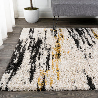 Nova Modern Bold Strie' Shag Beige/Black/Yellow 5'x8' Area Rug