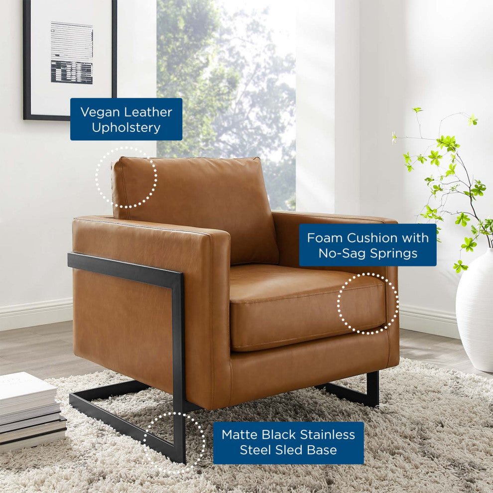 Accent Chair, Faux Vegan Leather, Black Tan, Modern, Living Lounge Hospitality
