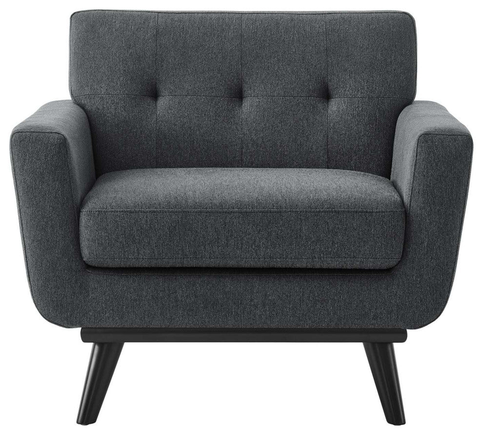 Armchair Accent Chair, Charcoal Gray, Fabric, Modern, Mid Century Lounge