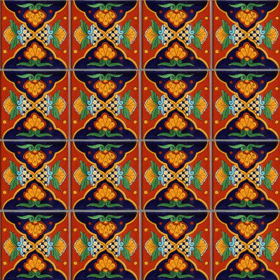 4-Piece Tutuaca Talavera Mexican Tile, 6x6"