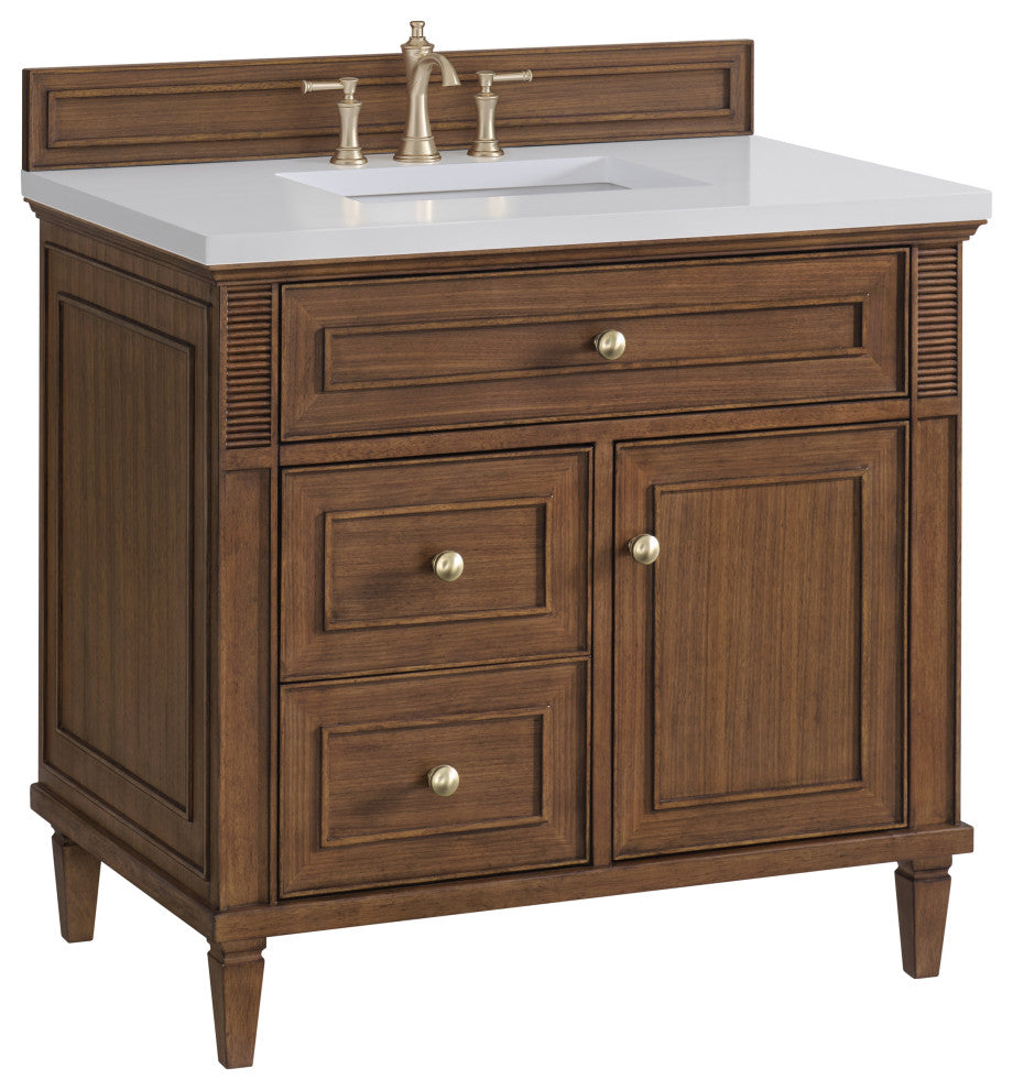 Lorelai 36" Single Vanity, Mid-Century Walnut, 3 CM White Zeus Top