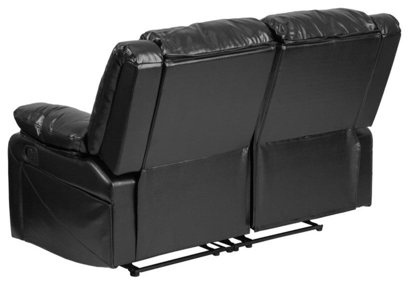 Harmony Series Black Leather Loveseat With Two Built-In Recliners