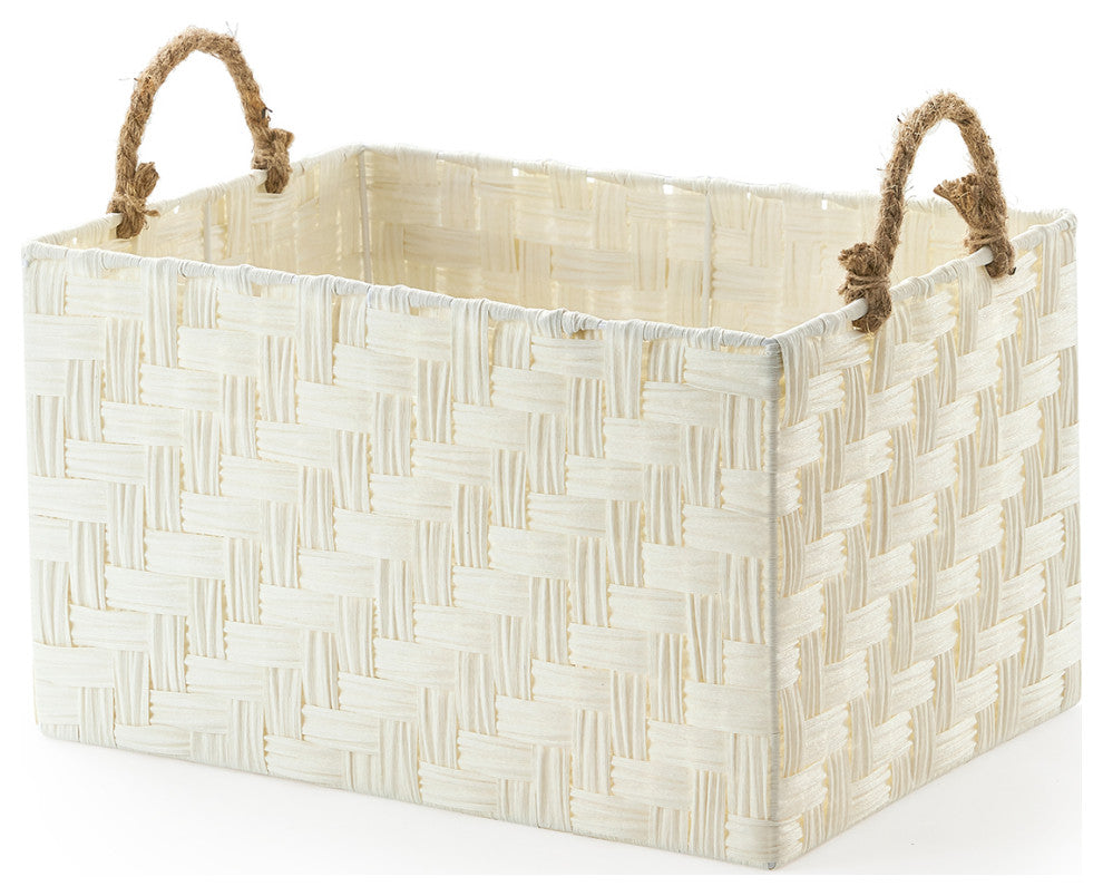 Nautica 3-Piece Set Rectangle Storage Bins with Rope Handles, White