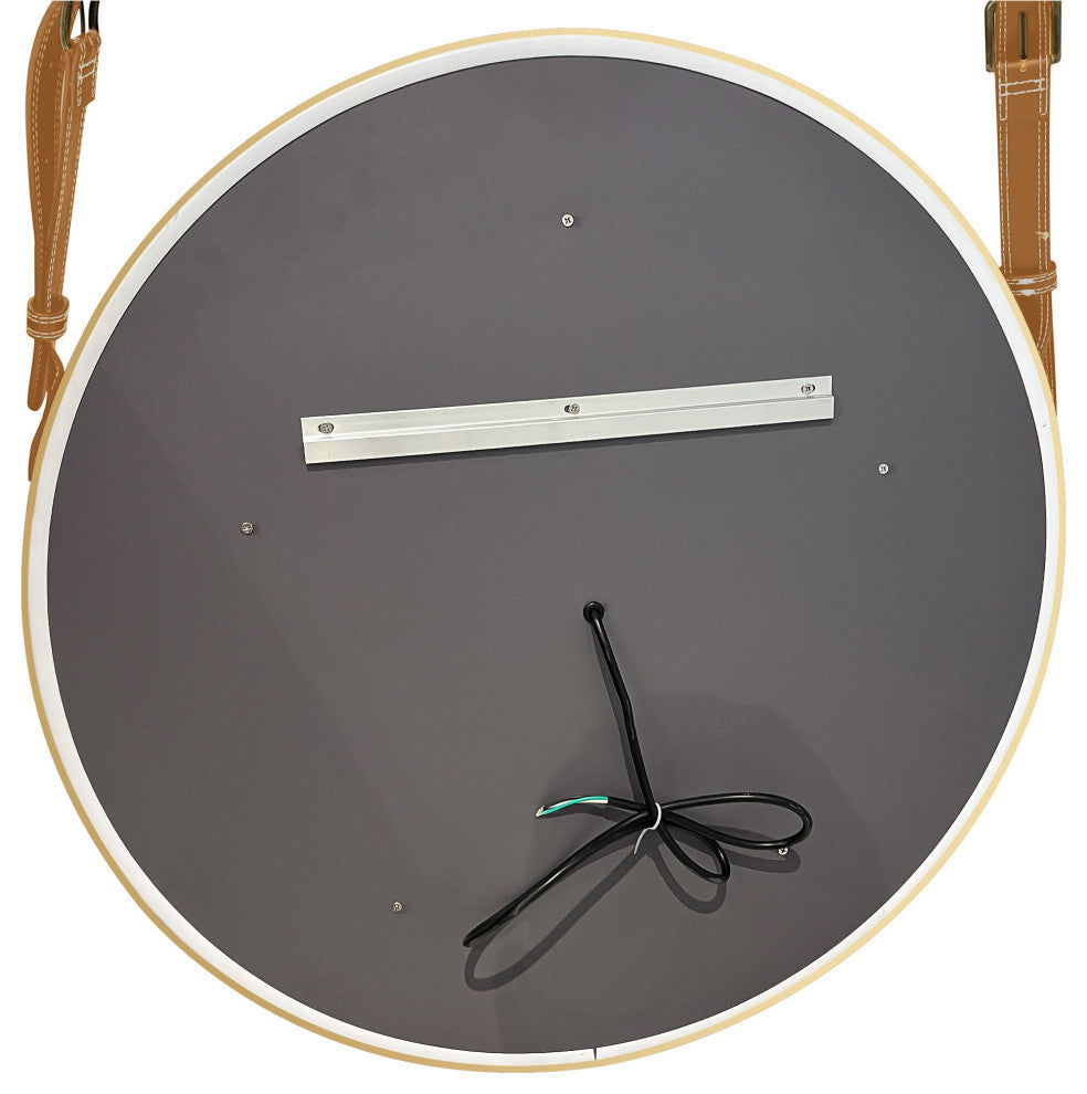 Round Framed Anti-Fog Dimmable Rope Hanging LED Bathroom Vanity Mirror, Godl, 24"24"