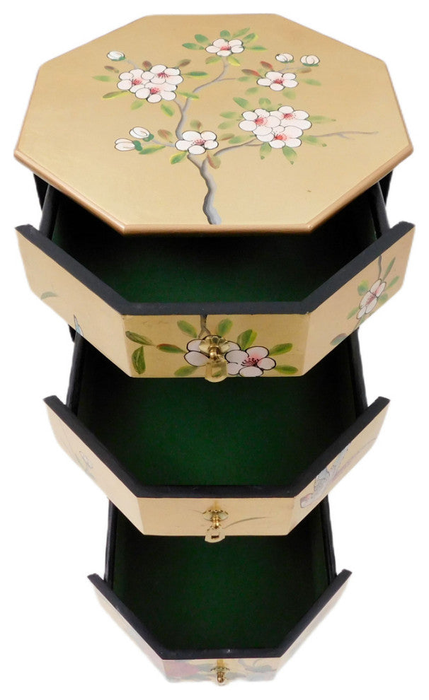 Asian Gold Leaf Lacquer Painted Pedestal With Drawers
