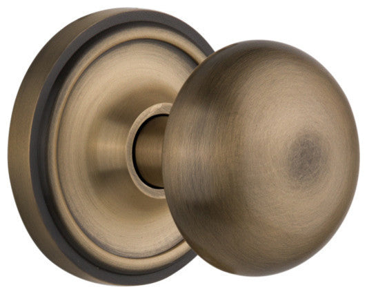 Single Classic Rosette With New York Knob, Antique Brass