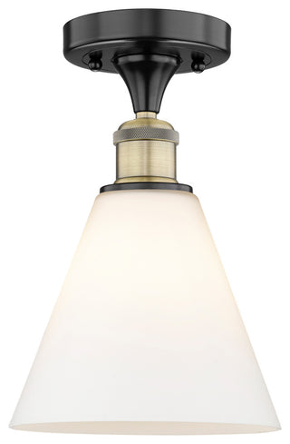 Berkshire-1 Light 8" Semi-Flush Mount-Black Antique Brass, Matte White Shade