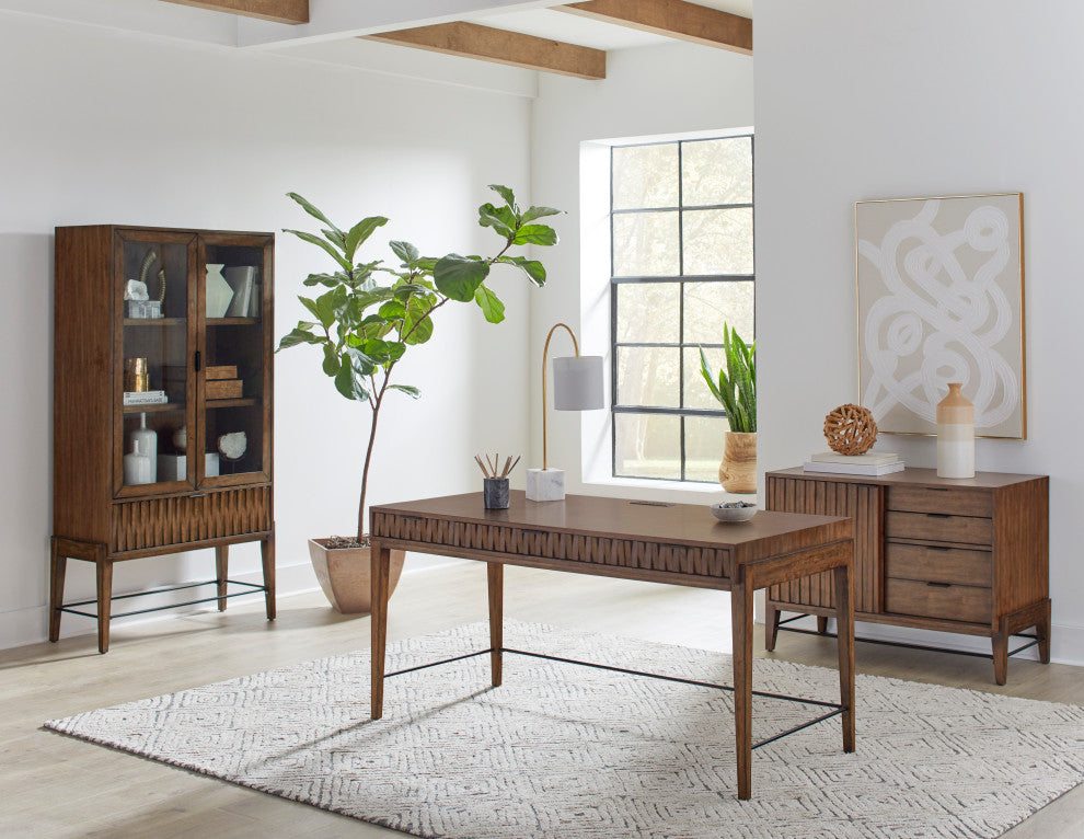Mid-century Modern Small Console With File Drawers Brown