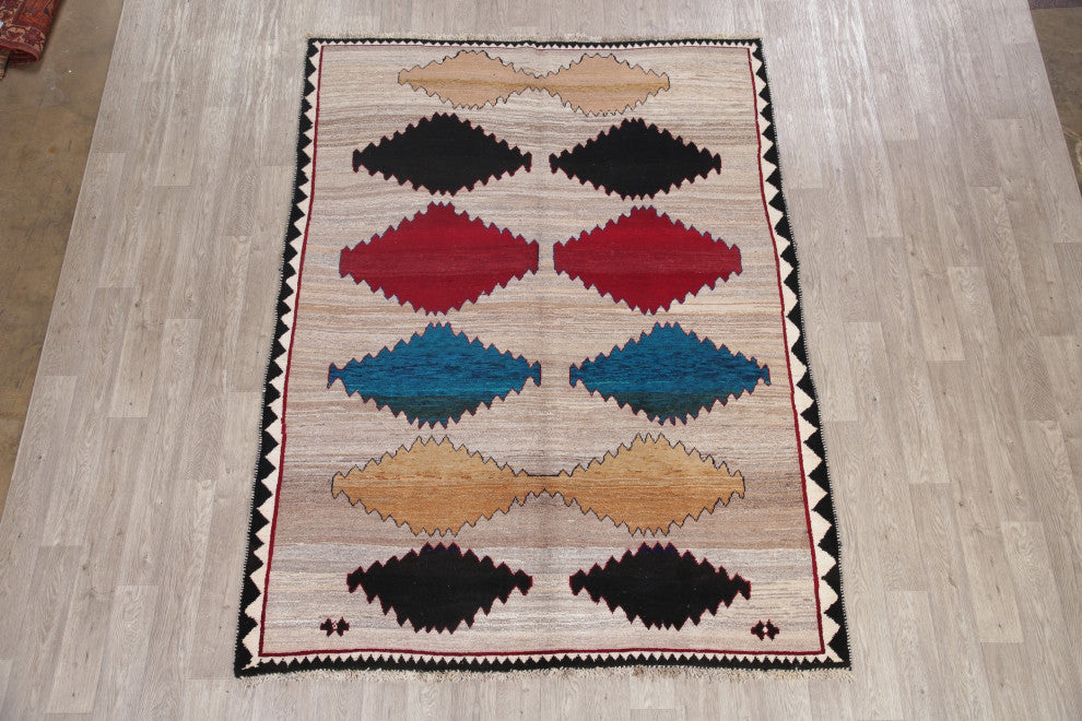 Consigned, Oriental Tribal Hand-Knotted Traditional Persian Area Rug, Beige, 7x9