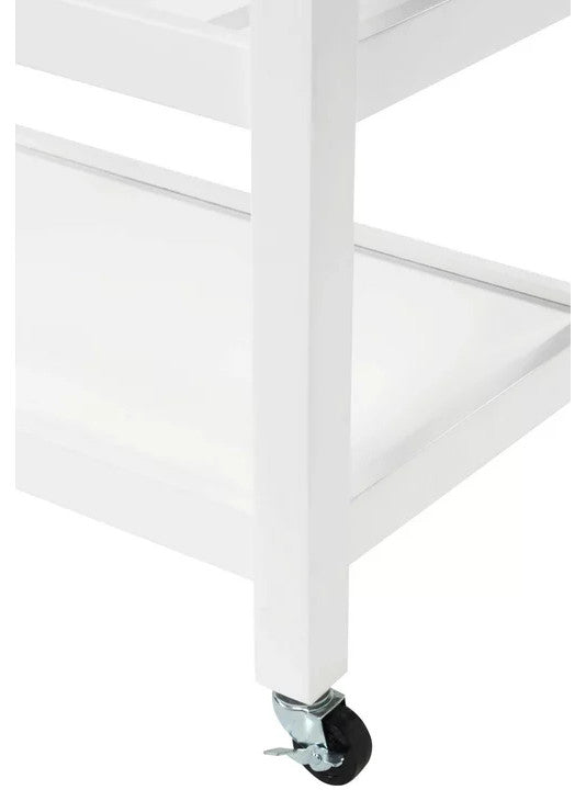 Classic Kitchen Cart, Butcher Block Top & Drawers With Curved Pulls, White