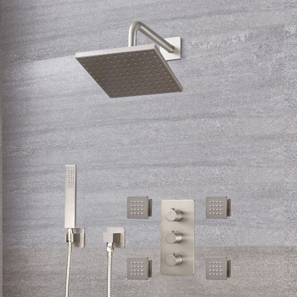 Fontana Brushed Nickel Thermostatic Shower Set including Shower Body Sprays