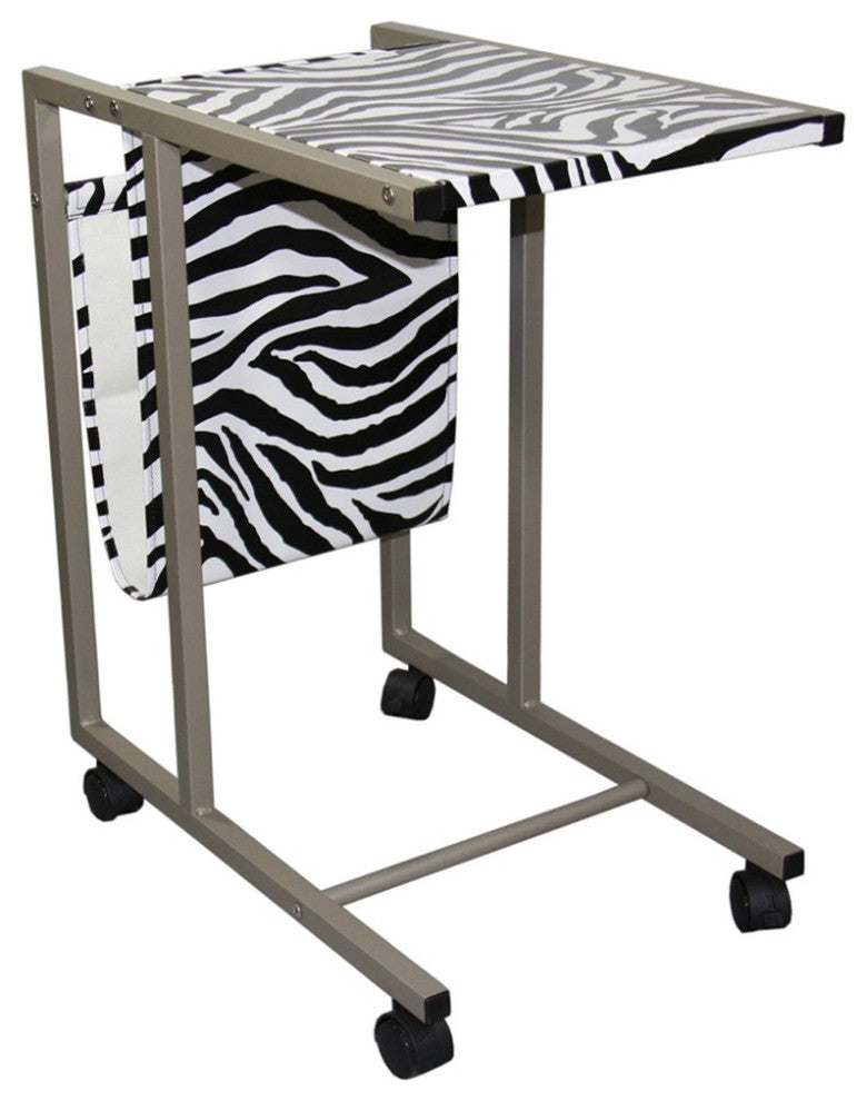 Modern Zebra Print Metal Laptop Cart And Desk