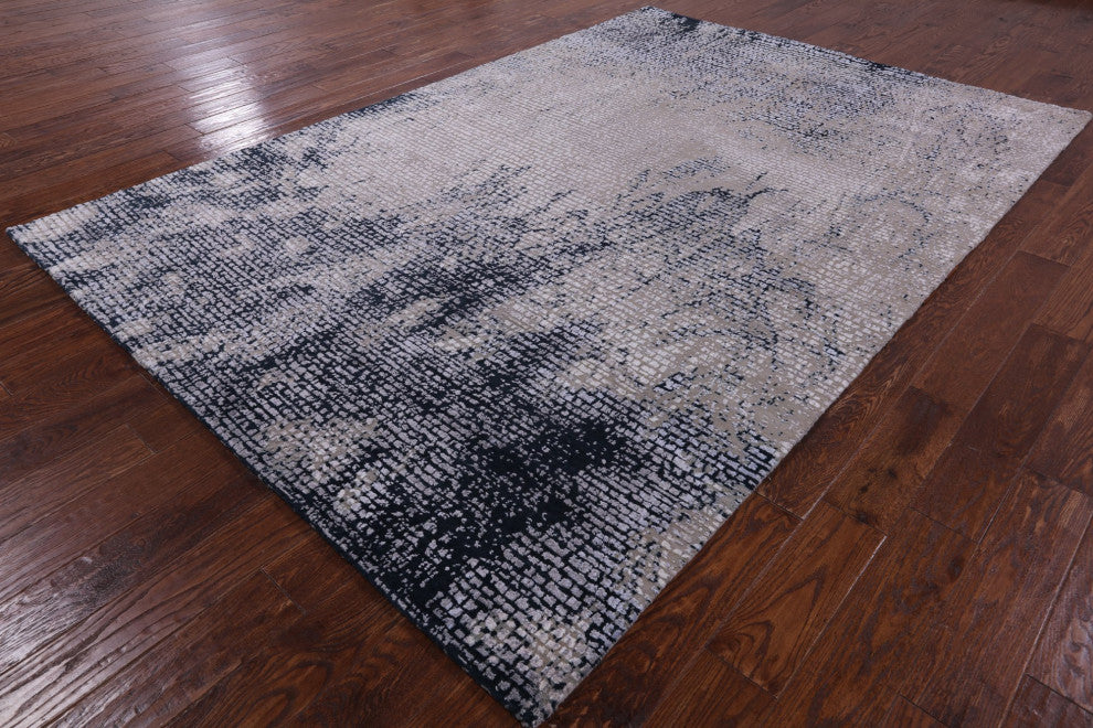 6' 6" X 9' 8" Wool and Silk Modern Hand Knotted Rug Q7127