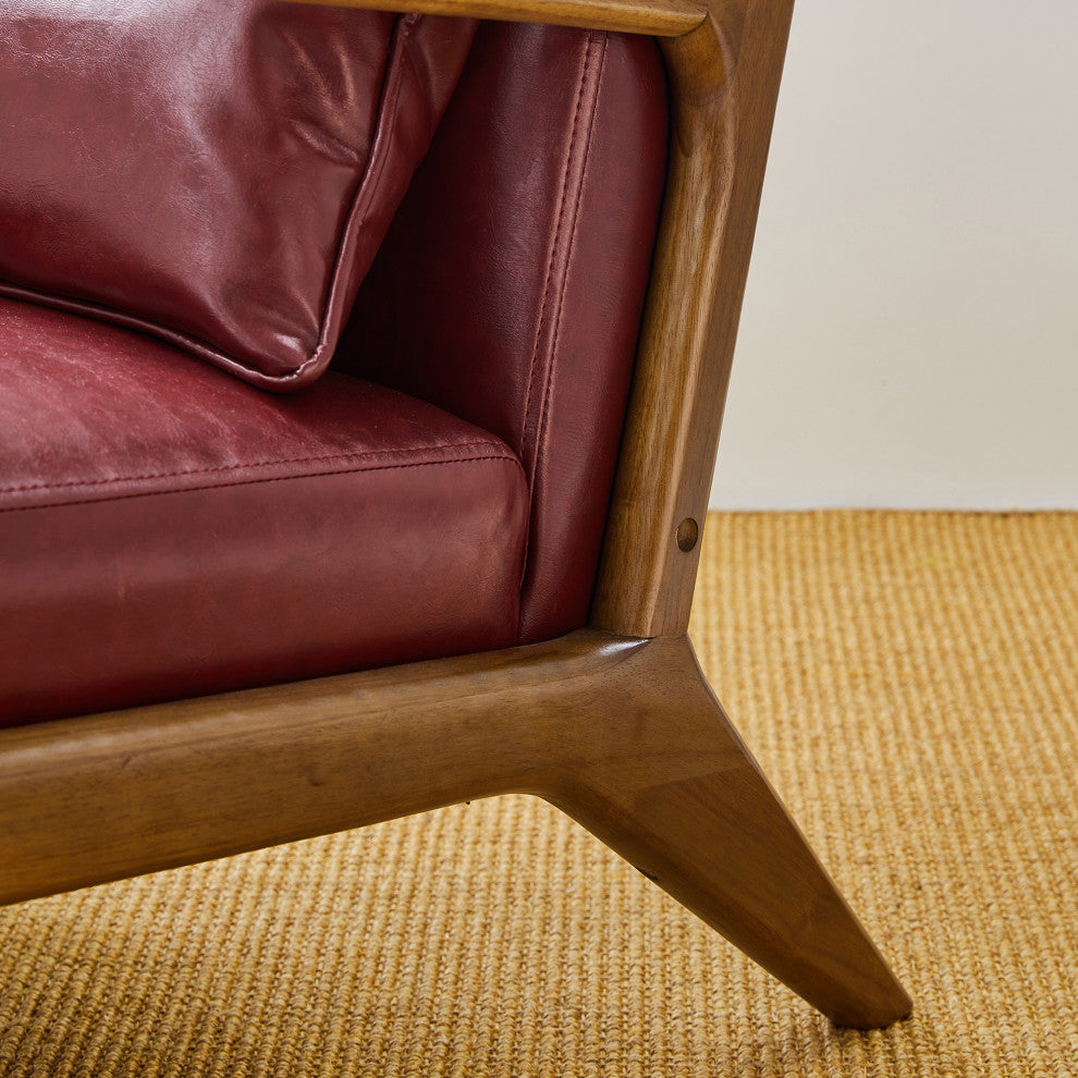 Mid-Century Modern Leatherette Accent Armchair, Set of 2, Burgundy
