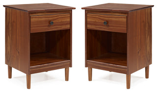 2 Piece, 1 Drawer Solid Wood Nightstands - Walnut