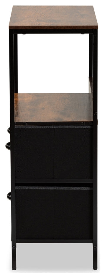 Modern Industrial Gray Fabric Walnut Brown Finished Wood 3Drawer Storage Cabinet