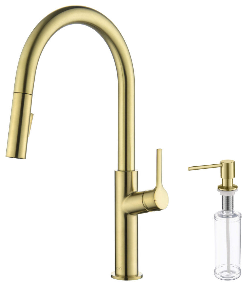 Fusion-T Single Handle Pull Down Sink Faucet With Soap Dispenser, Brushed Gold
