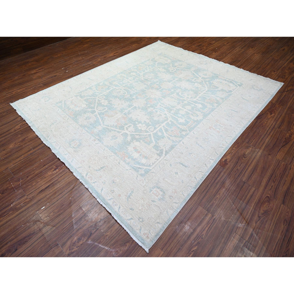 Cadet Gray Finer Peshawar Extra Soft Wool Hand Knotted Oriental Rug 7'11"x9'7"