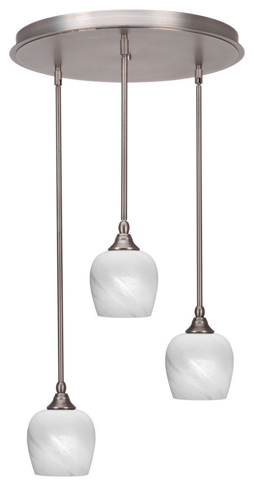 Empire 3-Light Cluster Pendalier, Brushed Nickel/White Marble