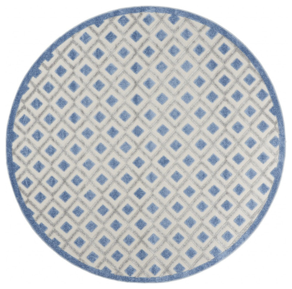 8 Round Blue and Gray Indoor Outdoor Area Rug