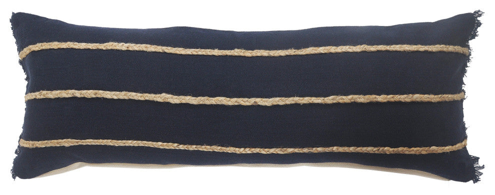 Ox Bay Navy/Tan Stripe Cotton Blend Pillow Cover, 14"x36"