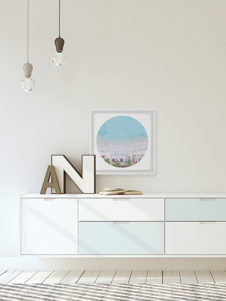 "Circle Pink Beach" Framed Painting Print, 32x32