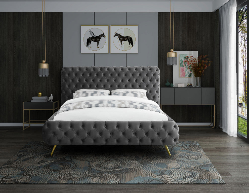 Delano Velvet Upholstered Bed, Gray, Queen