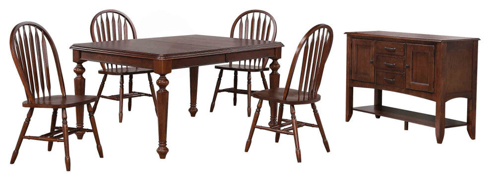 6-Piece 76" Extendable Butterfly Dining Table Set, Chestnut Brown Wood