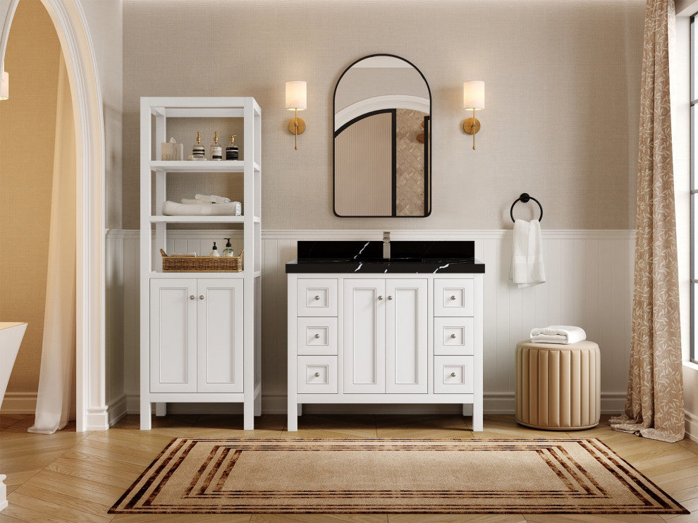 Nashville 42" Single Sink Bath Vanity, White 2" Calacatta Black
